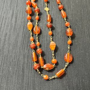 Orange Wire Wrapped Beads 46" long